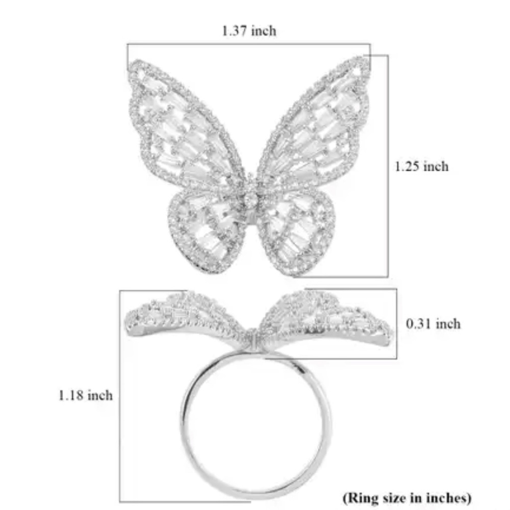 Simulated Diamond Butterfly Ring in Silvertone (Size 6.0) - Picture 5 of 8